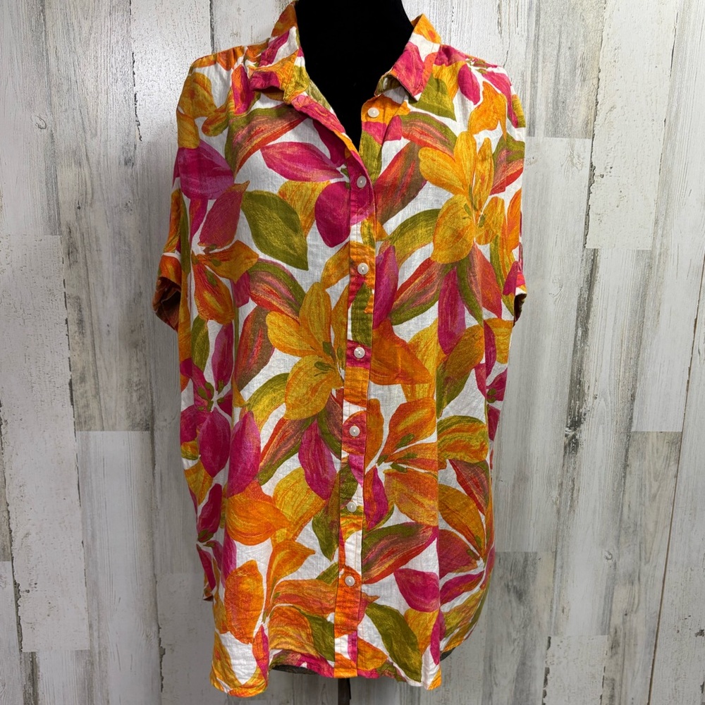 Time And Tru Plus Size Linen Blend Button Down Top